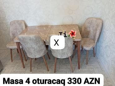 stul stol: Dördnəfərlik yemek dəsti – masa və 4 oturacaq. - Masa: düzbucaqlı — 1