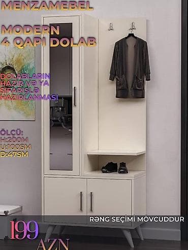 Düz dolab, Dəhliz üçün, Paltar üçün, Açılan, Korpuslu, 4 qapılı