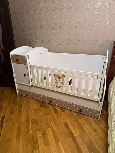 transformer çarpayı: Uşaq beşiyi – modul tipli “teddy” dizaynı - Rəng: ağ və bej — 2