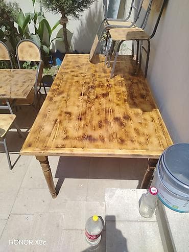 işlenmiş stullar: Taxta yemək dəsti – iri masa və 6 ədəd stul - Material: tam ağac — 1