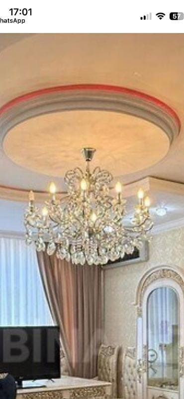 tavan ucun ventilyator: Çılçıraq, 10 və daha çox lampa, Xrustal — 1