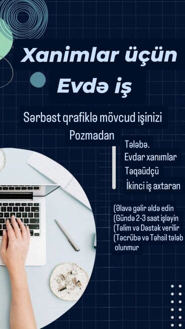 Salam👋🏻Onlayn (evdən) çalışa biləcək xanımlar axtarılır. Satış işi