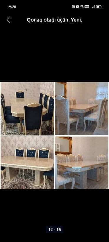 stullarin uzlenmesi: Qonaq otağı üçün, Yeni, Açılmayan, Dördbucaq masa, 6 stul — 3