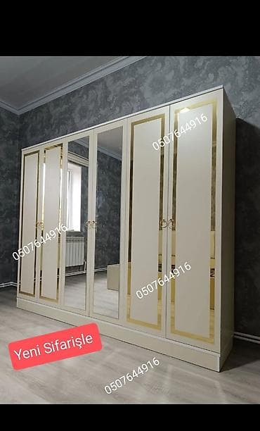 Düz dolab, Yataq otağı üçün, Qarderob, Açılan, Korpuslu, 6 qapı