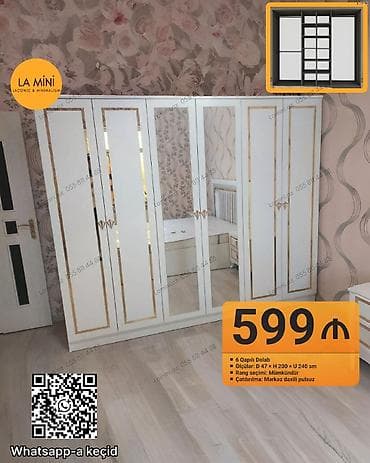 dolab paltar: 6 qapılı dolab – Ölçülər: dərinlik 47 sm × hündürlük 200 sm × uzunluq — 1