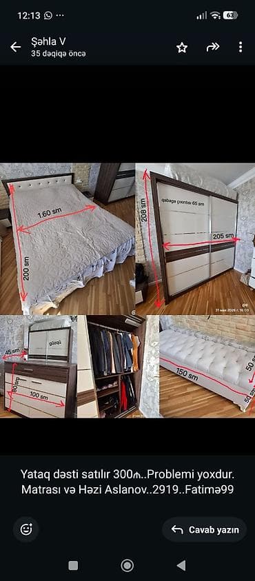 asilqan 65 azn: Yataq otağı dəsti Tərkibi və ölçülər: - Çarpayı: 160 x 200 sm - Şkaf — 1