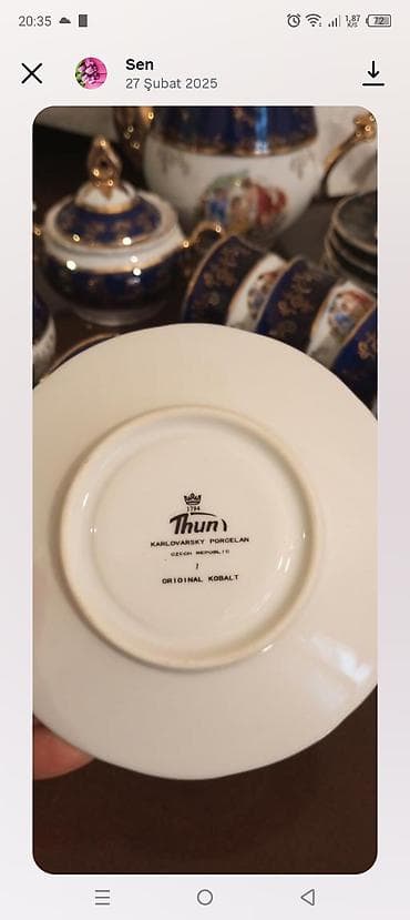 sufre: Çay dəsti, rəng - Göy, Farfor, Bohemia, Çexiya — 2