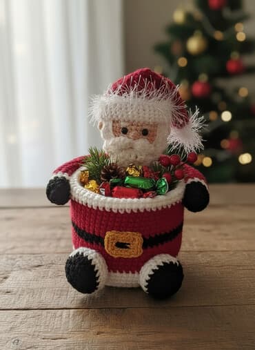 şaxta baba geyimləri: Yenil il temalı əl işi “Şaxta Baba” konteyneri - Material: əl ilə — 4