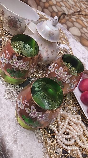 Çay dəsti, rəng - Yaşıl, Şüşə — 1