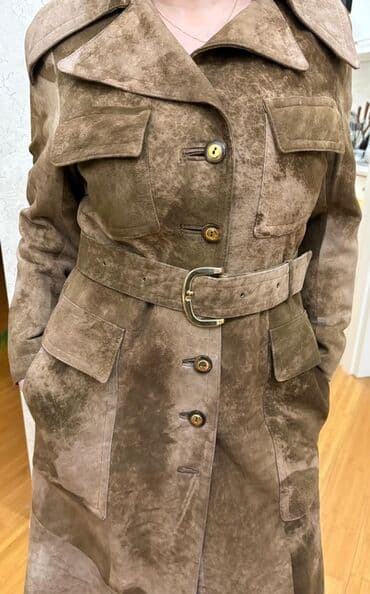 женские утепленные плащи: Qadın üçün süet trençkot - Material: yumşaq süet (nubuk effektli) — 3