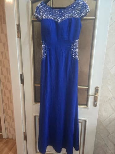 Dəstlər, kostyumlar: Mavi rəngdə uzun ziyafət paltarı - Rəng: parlaq kobalt mavi - Model — 1