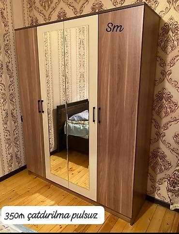 Mebel: Dördqapılı geyim dolabı - Material: ağac teksturalı laminat - Ön — 1