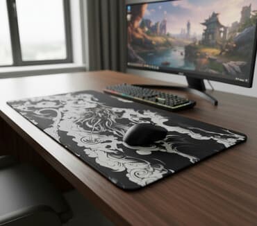 notbuk cantası: Böyük ölçülü oyun mousepad - Dizayn: Qara-ağ fon üzərində qırmızı — 2