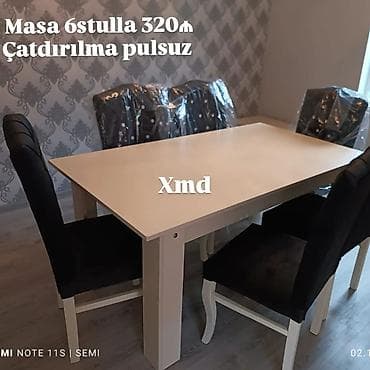 süt: Mətbəx/Qonaq otağı üçün masa və 6 stul dəsti. - Rəng: ağ masa, qara — 1