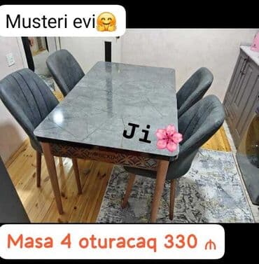 stul ev ucun: Qonaq otağı üçün, Açılmayan, Dördbucaq masa, 4 stul — 1