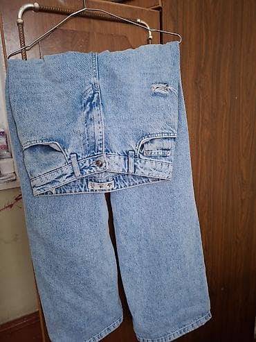 kargo şalvar: Unisex cins şalvar – açıq mavi, “stonewash” effektli klassik denim. - — 1
