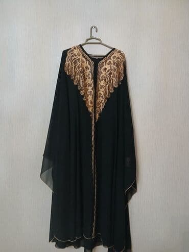 Qara rəngli qadın abaya/kaftan - Zərif şifon tipli, axıcı parça - Ön