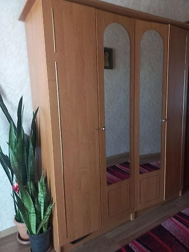 paltar skaflari: 4 qapılı, Güzgülü, Qəhvəyi, Taxta, Açılan, Düz dolab — 1