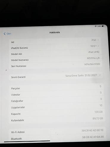 wifi klaviatura: Apple iPad (A16) planşet - Model nömrəsi: MD3Y4LL/A - iPadOS: 18.6.1 — 3