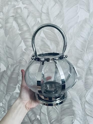 samdan: Şam fənəri / dekorativ lantarn - Material: şəffaf şüşə korpus və xrom — 1