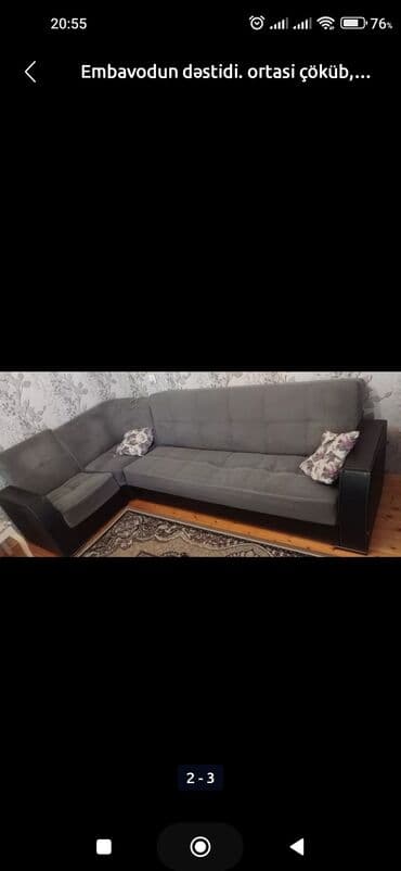 divan ikinci əl: Künc divan, İşlənmiş, Açılan, Bazasız, Parça, Çatdırılma yoxdur — 2