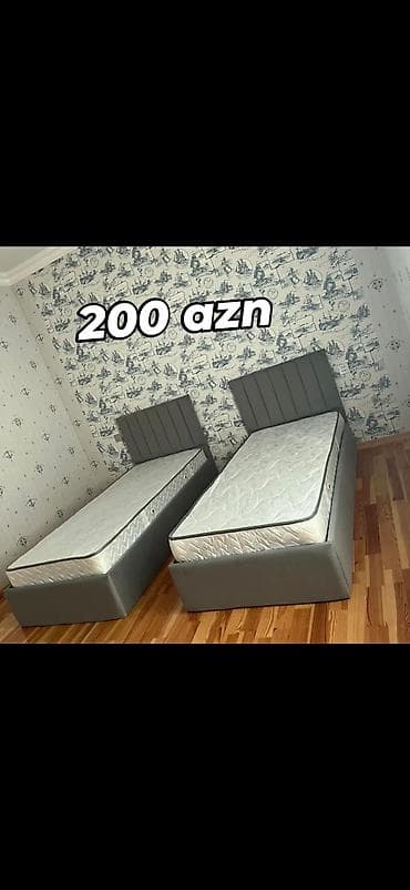 İki ədəd tək nəfərlik çarpayı + döşək dəsti - Ölçü: tək nəfərlik