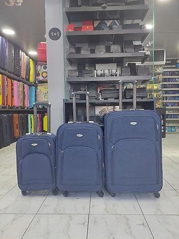 parca camadan: Mavi rəngli 3-lü tekstil çamadan dəsti - Ölçülər: kiçik, orta və — 1