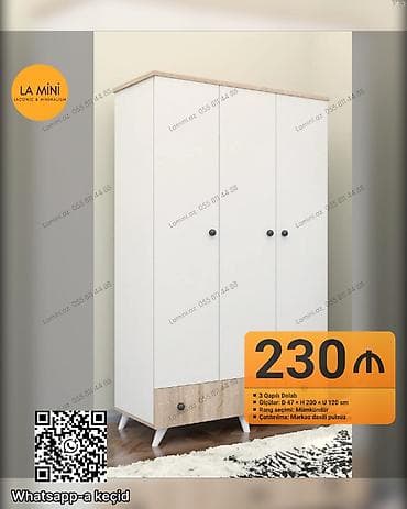 3 qapılı, Siyirməli, Ağ, Digər material, Açılan, Düz dolab