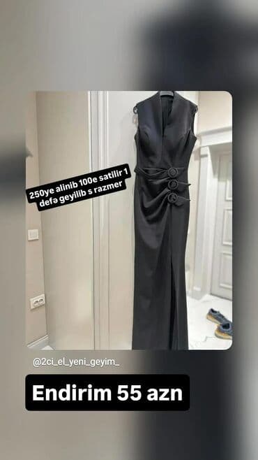 sade dön modelleri: Qara axşam donu – S ölçü - Model: dərin V-yaxa, qolsuz, bədənə oturan — 2