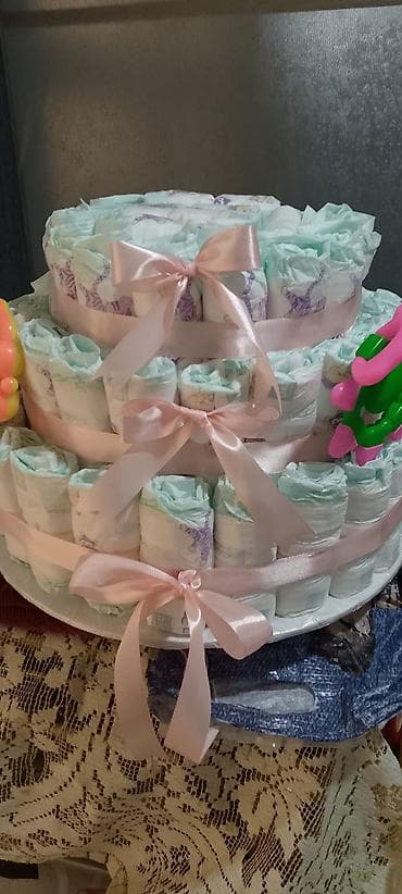 banka balon satisi: Üçmərtəbəli “pampers tortu” – yeni doğulan körpə üçün dekorativ və — 3
