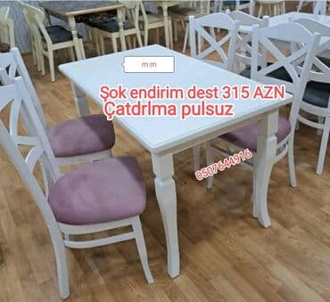 metbex masası: Mətbəx üçün, Yeni, Açılmayan, Dördbucaq masa, 4 stul — 11