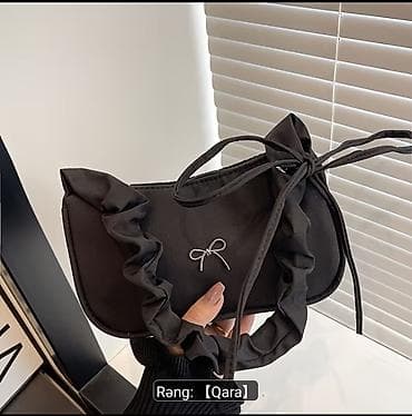 Qara rəngli çiyin/çanta – mini baguette model - Zərif dizayn: ön at lalafo.az Qara rəngli çiyin/çanta – mini baguette model - Zərif dizayn: ön