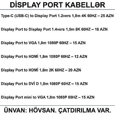 dvi kabel: HDMİ DVİ VGA Display Port Type-C USB Kabellər 📍Ünvan: Bakı şəh — 3