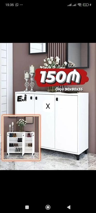 nerdivan nedir: Ağ rəngli ayaqqabı dolabı - Ölçü: 90 x 80 x 35 sm (şəkildə — 1