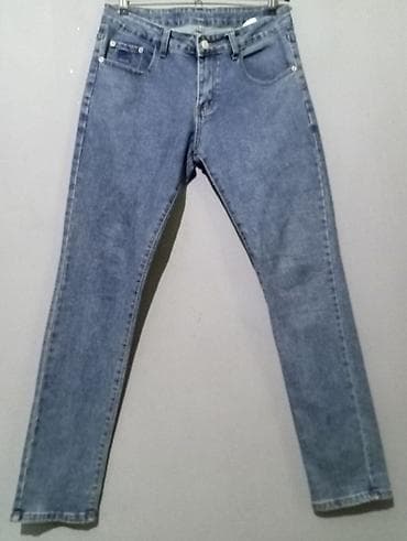 Kişi cins şalvarı - Klassik mavi rəng, yüngül solğun effekti - Dar