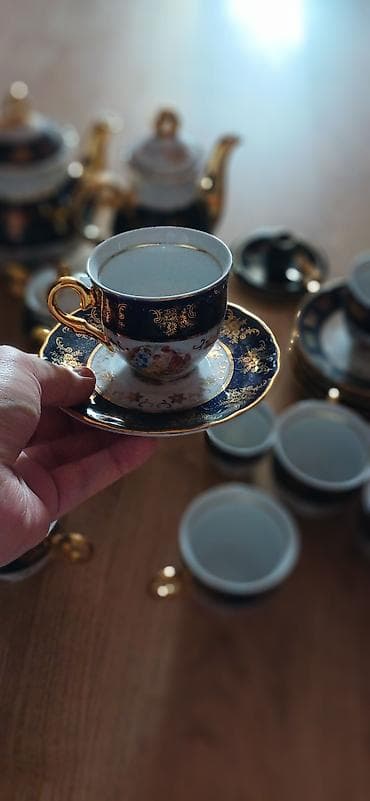 çay dəsti: Çay dəsti, rəng - Göy, Farfor, 6 nəfərlik, Çexiya — 3