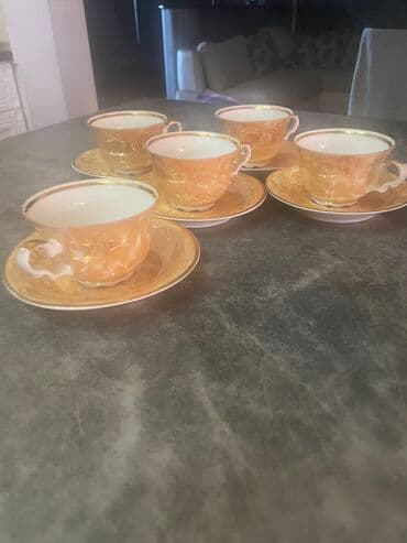 Qəhvə dəsti, rəng - Bej, Farfor, 5 nəfərlik, Polşa