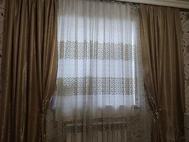 ağ tül perde: Qızılı pərdə və tül dəsti - Dəst: 2 ədəd qızılı, parıltılı qalın — 3