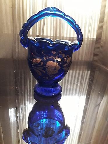 богемское стекло: Конфетница-корзина. ссср. синее кобальтовое стекло. новая. в отличном — 1