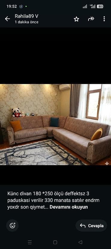 ps divan: Künc divan 180 *250 ölçü deffektsz 3 paduskasi verilir 330 manata — 1