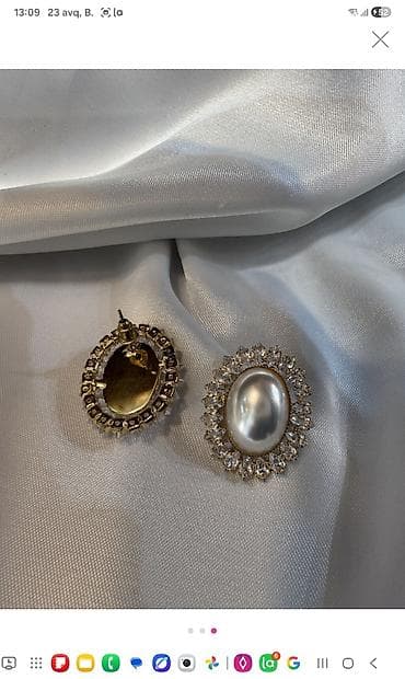 Oval formal sırğa – inci effekti və kristal qaşlarla - Model: Oval — 2