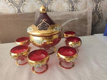 Qırmızı-qatlı şüşədən hazırlanmış büllur punch/kompot dəsti - — 3
