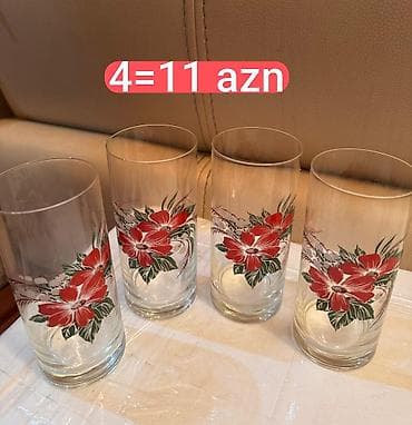 şorba qabı: Stəkanlar, rəng - Qırmızı, Şüşə, 4 ədədli dəst — 1
