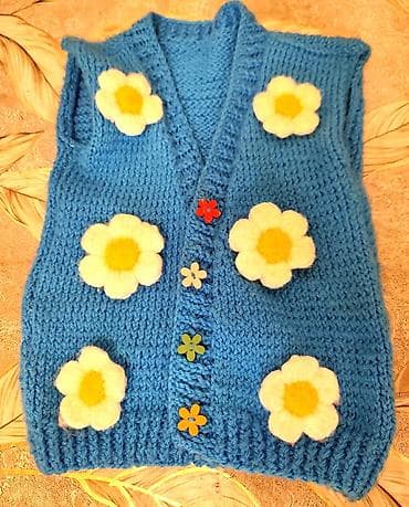 usaq kutkalari: Uşaq üçün əl işi trikotaj geyimlər dəsti - Mavi rəngli toxunma jilet — 1