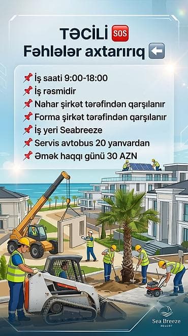 daye axtariram: Təcili fəhlələr axtarılır • İş saatı: 09:00–18:00 • İş rəsmi • — 1