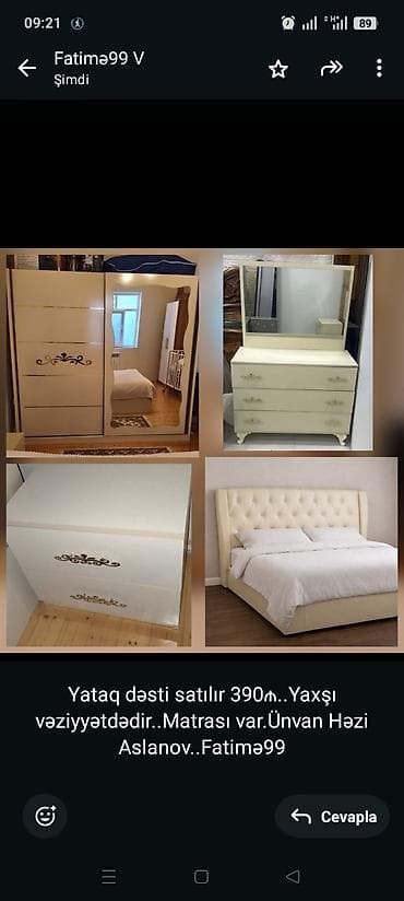 Yataq dəsti satılır 390₼. Yaxşı vəziyyətdədir. Matrası var.Ünvan Həzi