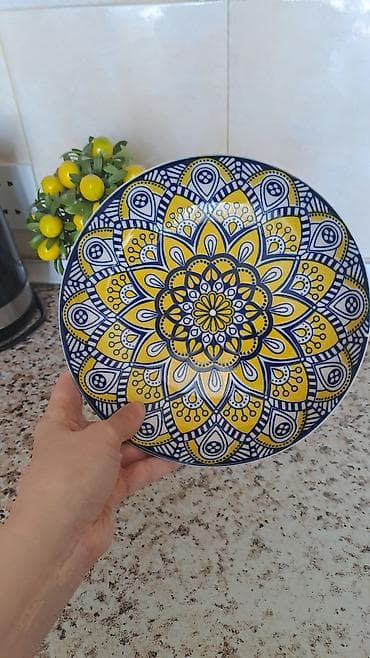 duz qablari: Çərəz qabı - Material: keramika - Rəng və naxış: sarı, ağ və tünd-göy — 2