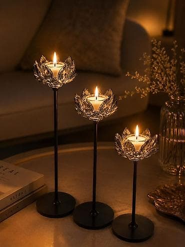 17 şam: Şam qabı dəsti – 3-lü kristal lotus dizaynı - Model: Lotus formalı — 1