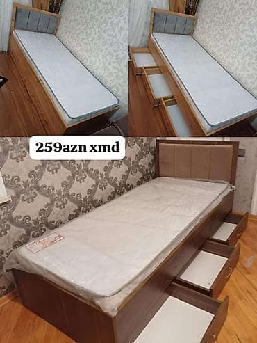 Tək nəfərlik çarpayı – altı çəkməcəli model - Ölçü: təxmini 90×190 sm