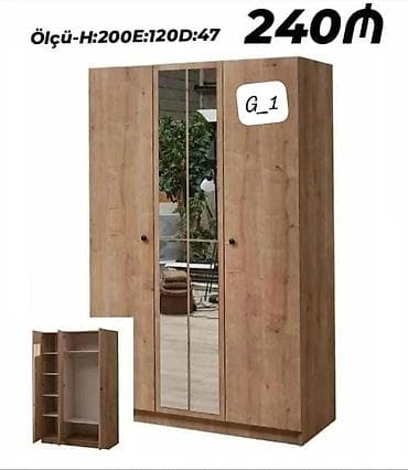 iskaf: Üç qapılı paltar şkafı – güzgülü mərkəz qapı - Ölçü: H:200 × E:120 × — 1